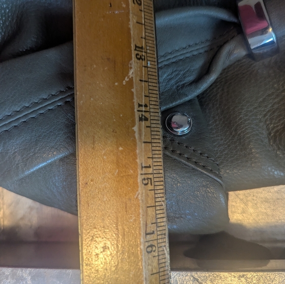 🫒 B.Makowsky Olive Green Leather Slouch Bag Trending Leopard Inside - Picture 15 of 15